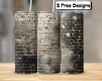 Galaxy Themed on Brick Wall Tumbler Wrap| Straight & Tapered | 20oz Skinny Tumbler | Tumbler Wrap Sublimation PNG | Stars | Dark Space