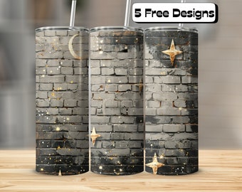 Galaxy Themed on Brick Wall Tumbler Wrap| Straight & Tapered | 20oz Skinny Tumbler | Tumbler Wrap Sublimation PNG | Stars | Dark Space