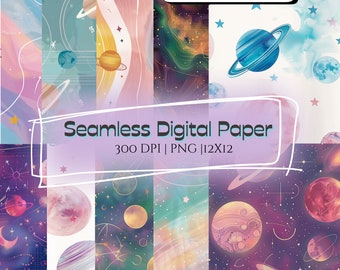 Galaxy Celestial Seamless Pattern | Scrapbook Journal | Digital Craft Paper Bundle | Crafting Printable Paper Set | Decoupage | Space Cosmic