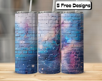 Galaxy Themed on Brick Wall Tumbler Wrap| Straight & Tapered | 20oz Skinny Tumbler | Tumbler Wrap Sublimation PNG | Stars | Outer Space