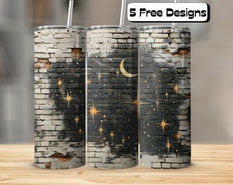 Galaxy Themed on Brick Wall Tumbler Wrap| Straight & Tapered | 20oz Skinny Tumbler | Tumbler Wrap Sublimation PNG | Stars | Dark Space