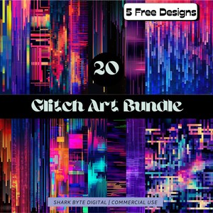 Glitch Art Digital Paper Pack - Abstract Vaporwave Bundle Glitch Effects Paper Pack Bundle Abstract Art Colorful Graphics Craft