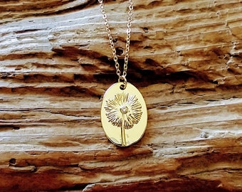 Dandelion Charm Necklace, Gold Stainless Steel Chain, Lengths 16" - 17" - 18", Dandelion, Floral, Jewelry, Necklaces, Charm Necklaces