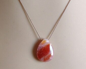 Smooth Red Fire Agate Silk Cord Pendant Necklace, Sterling Silver Clasp, Lengths 16" - 17" - 18", Custom Made, Gemstone Jewelry