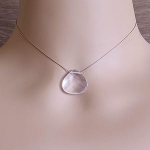 Clear Quartz Silk Cord Necklace: Sterling Silver Clasp, Faceted Briolette