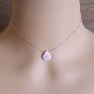 Rose Quartz Silk Cord Necklace: Sterling Silver Clasp, Delicate Gemstone