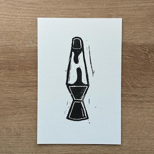 Hand Block Print Lava Lamp Art: 70s Retro Decor (4x6 inches)