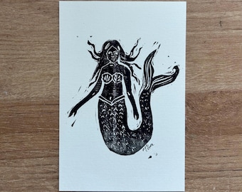 Hand Blockprint Meerjungfrau Kunst: Küsten Dekor 100x150