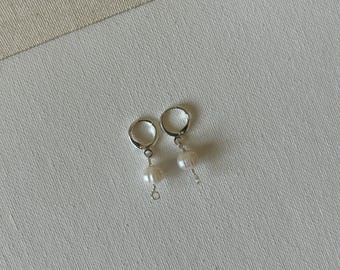 Wire Wrapped Freshwater Pearl Mini Huggies, Natural Shell, Dangle Earrings, Handmade Silver Jewelry