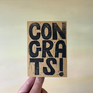 Hand Block Print Congrats Card – A1 Handmade Greeting Card with Envelope – Linocut Congratulations Card – Graduation Wedding Gift Card