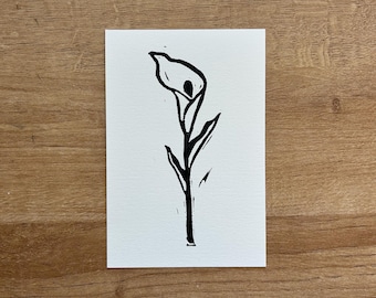 Handblockdruck Calla Lilie: 100x150 Original Linoldruck Kunstdruck