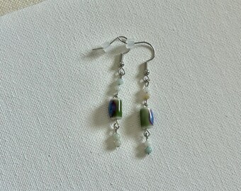 Ceramic Dangle Earrings, Beaded Earrings Handmade Silver Jewelry