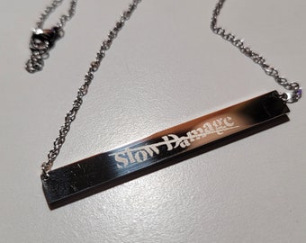 Slow Damage Stainless Steel Engraved Bar Necklace