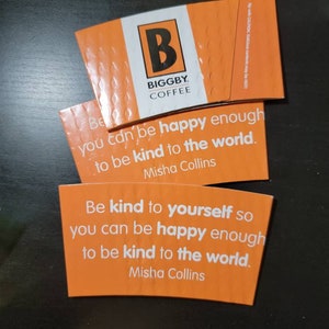 Misha Collins EXTREMELY Rare Biggby Coffee Sleeve Quote