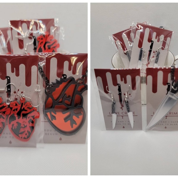 Hannibal Themed Acrylic Heart & Knife Jewelry