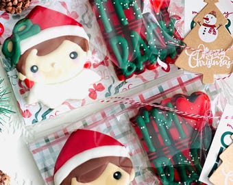 2 Personalized Elf Decorated Sugar Cookies - Gift Box - Christmas Cookies