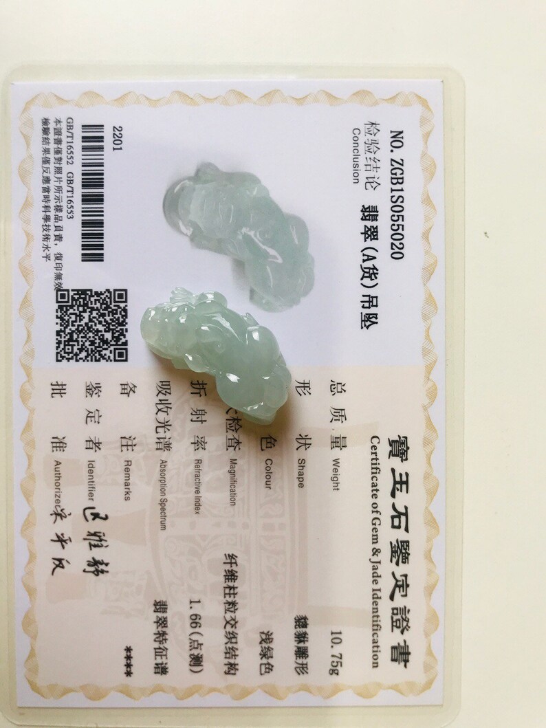 x18mm -Grade A Jadeite H W Jadeite Jade PiXiu Pendant Light Green 33mm x7mm L