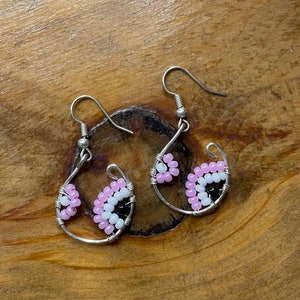 Handmade Pink Beaded Hoop Earrings