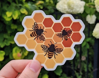 Adhesivo de vinilo con abejas de panal / Calcomanía mate impermeable