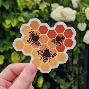 Honeycomb Bees Vinyl Sticker | Waterproof & Durable | Cute Honey Bee Animal Sticker