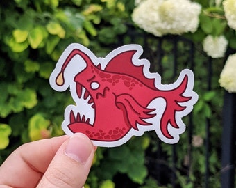 Adhesivo de vinilo con diseño de pez abisal / Calcomanía mate impermeable