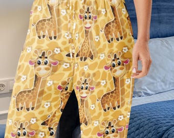 Cute Giraffe Pajama Pants, Cartoon Animal Lover Lounge Pants, Cozy Sleepwear for Women & Men, Fun Wildlife Print Loungewear