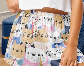 Roliga hundpyjamasshorts | Fransk bulldogg sovshorts | Söta hundtrycksshorts | Mysig djurälskare-pyjamas | Rolig husdjurspyjamas | Hundmamma-present