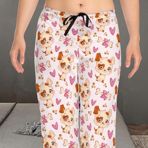 Cute Puppy Pajama Pants, Dog Lover Lounge Pants, Cartoon Dog Sleepwear, Cozy Animal Print Pajamas, Gift for Pet Lovers and Dog Moms