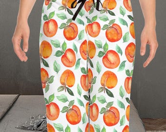 Watercolor Peach Pajama Pants for Women, Cute Fruit Loungewear, Summer Sleep Pants for Teen Girls, Comfy Cottagecore Aesthetic PJs