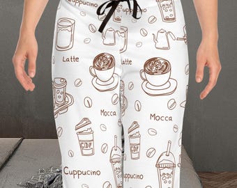 Coffee Lover Pajama Pants, Latte Espresso Print Lounge Pants, Barista Gift Idea, Funny Caffeine Pajamas for Women Teens, Cozy Sleepwear