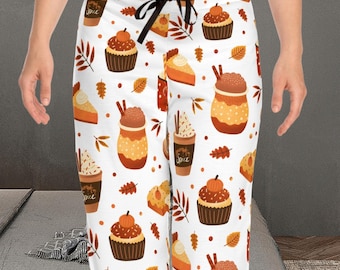 Pumpkin Spice Pajama Pants, Fall Lounge Pants Women, Cozy Thanksgiving PJs, Autumn Coffee Print Sleep Pants, Pumpkin Lover Gift Idea