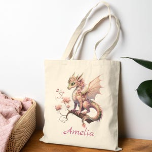 Gepersonaliseerde babydraak canvastas met naam, fantasiecadeau voor haar, schattige magisch wezen markttas, Fairycore herbruikbare eco-draagtas