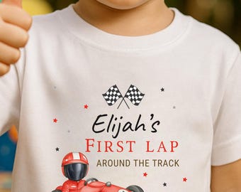 Race Car Birthday Shirt, First Lap Toddler Outfit, Personalized Name Tee, Racing Theme Party Clothing, Cake Smash Prop, Custom Baby Gift