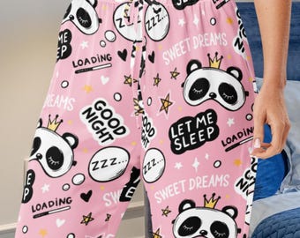 Panda Pajama Pants | Cute Let Me Sleep Lounge Pants | Pink Sleepwear for Women | Kawaii Panda PJs | Cozy Cartoon Pajama Bottoms