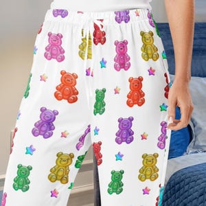 Gummy Bear Pajama Pants | Cute Candy Print Loungewear for Women | Colorful Kawaii Sleep Pants | Fun Novelty Pajamas Gift