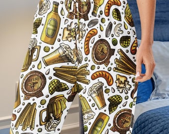 Spodnie piżamowe w stylu piwa dla mężczyzn lub kobiet, zabawne spodnie dresowe z nadrukiem kufla piwa, oryginalna bielizna nocna, prezent na Oktoberfest, odzież domowa dla miłośników browaru