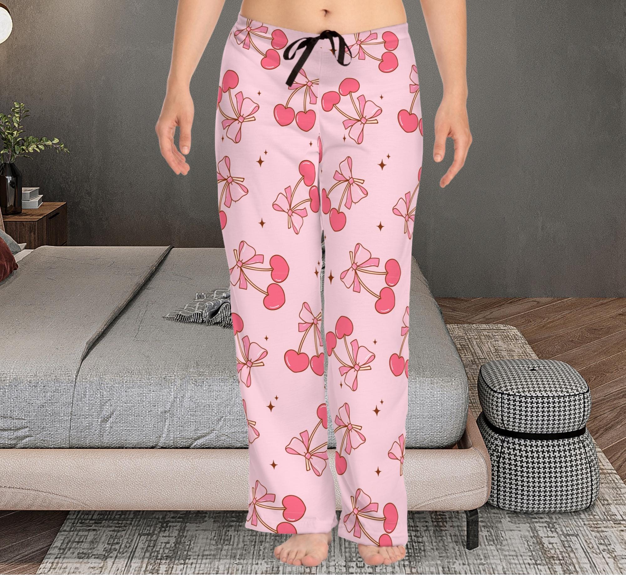 Coquette Pajamas Cherry Bow Pajamas Gift For Her Pink Bow Pajamas Gift for Women Lounge Pjs Coquette Aesthetic Valentines Day Gift Sleepwear