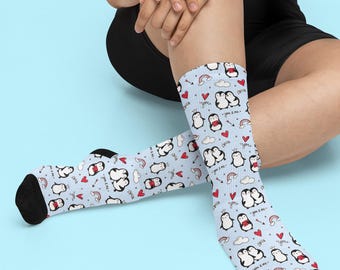 Personalized Valentine Socks | Custom Name Socks for Women | Cute Coquette Socks | Penguin Gift Idea | Fun Novelty Socks
