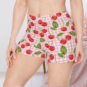 Cherry Coquette Women&#39;s Shorts Gift for Her Girls Swimming Summer Shorts Pink Booty Shorts Women&#39;s Pajamas Cozy Sleepwear Loungewear