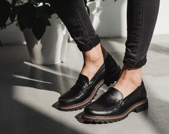 Penny loafer classic women black loafers, flat black shoes