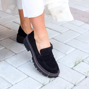Black suede women loafers, black suede women shoes