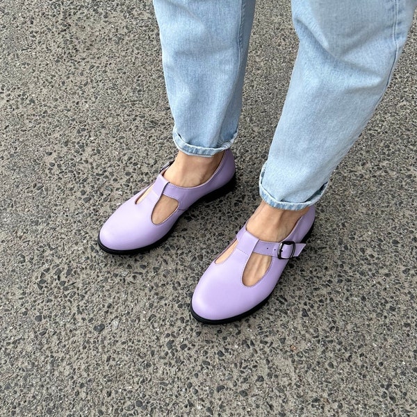 Lilac Lavander Mary Janes t strap women shoes