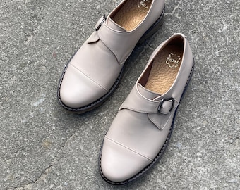 Women beige leather monk shoes oxford women shoes tie shoes