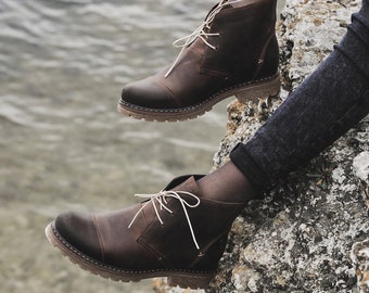 Women Desert brown leather boots, autumn winter boots