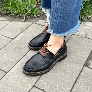 Women moccasins top sider boat shoes, black loafers, women tie shoes moccasins