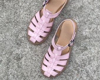 Pink Women fisherman sandals, leather pink sandals, gladiator sandals, summer closed toe sandals