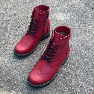 Women red brogue boots
