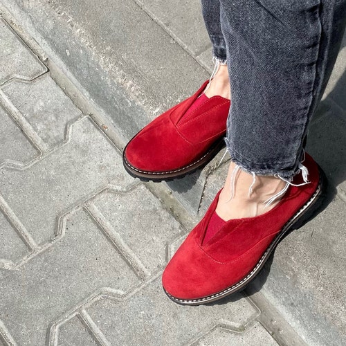 Womens Red Suede Oxford Shoes Etsy
