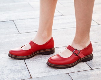 Women red mary jane shoes t strap women mary janes