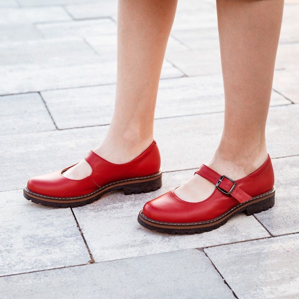 Women red mary jane shoes t strap women mary janes